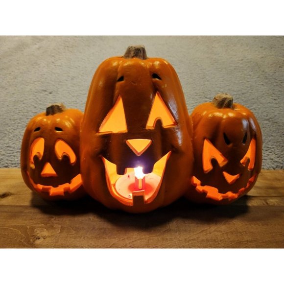 Other - Vintage 1998 Halloween Paper Magic Group 3 Face Lighted Pumpkin Trio WORKS